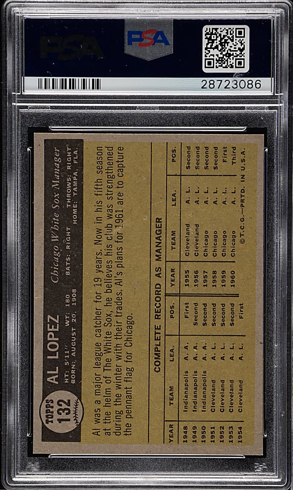 1961 Topps #132 Al Lopez PSA NM-MT 8