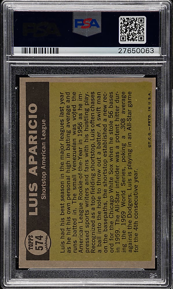 1961 Topps #574 Luis Aparicio All-Star PSA NM-MT 8