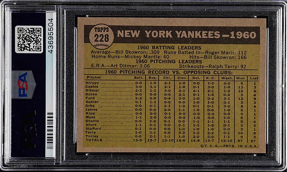1961 Topps #228 New York Yankees Team PSA NM-MT 8
