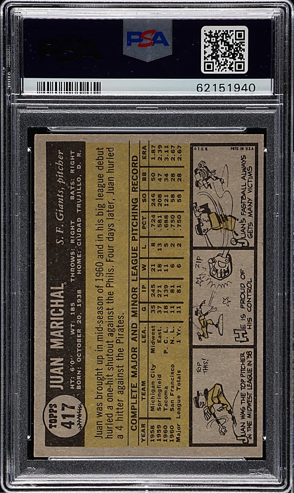 1961 Topps #417 Juan Marichal Rookie PSA NM 7