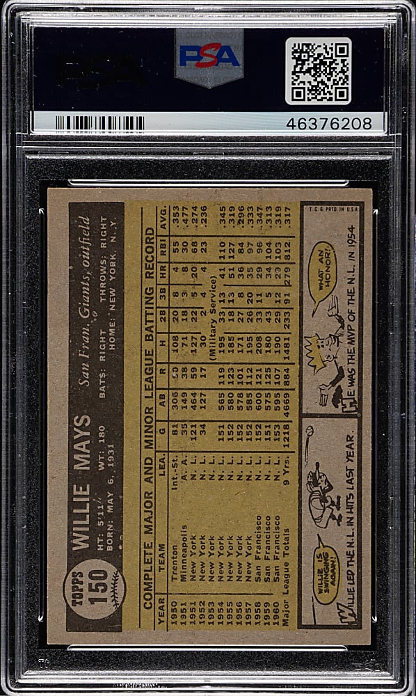 1961 Topps #150 Willie Mays PSA NM 7