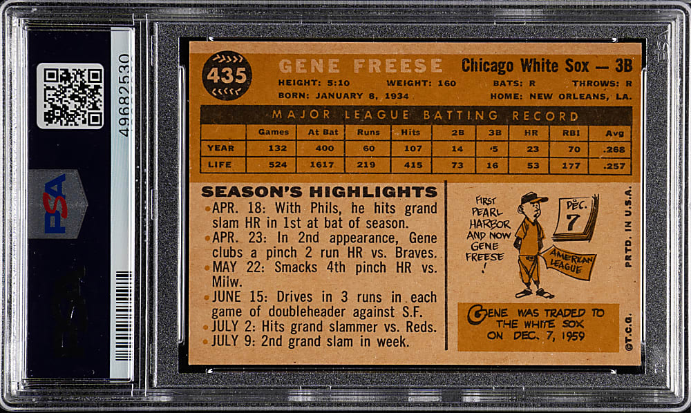 1960 Topps #435 Gene Freese PSA NM-MT 8