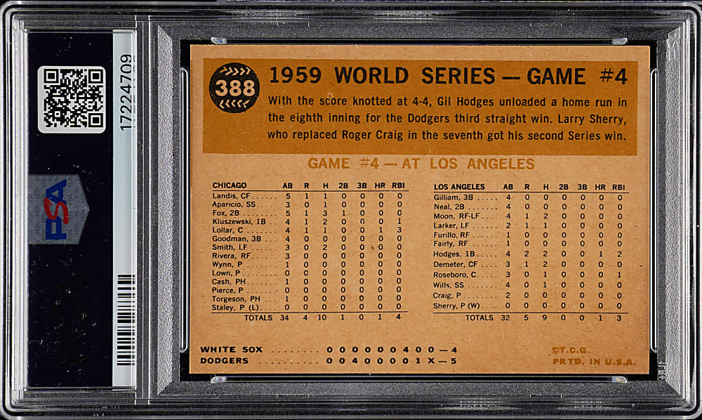 1960 Topps #388 Gil Hodges' Winning Homer PSA NM-MT 8
