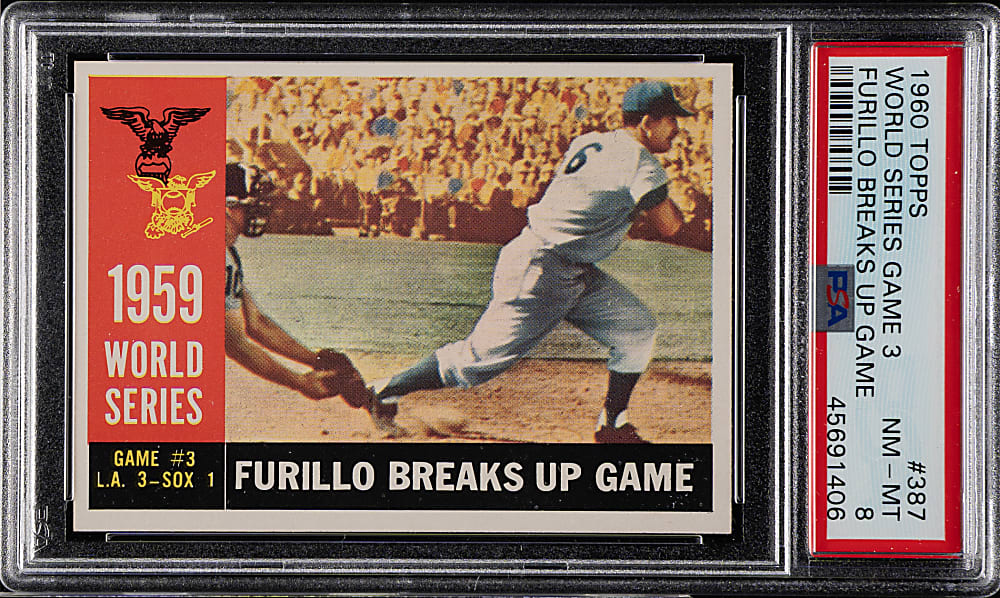 1960 Topps #387 Carl Furillo Breaks Up Game PSA NM-MT 8