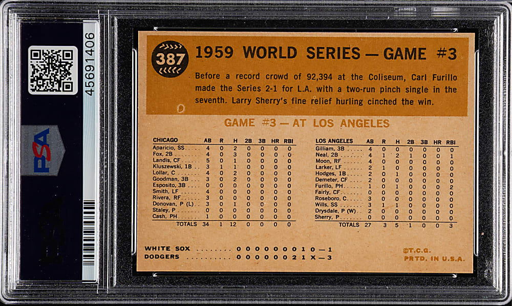 1960 Topps #387 Carl Furillo Breaks Up Game PSA NM-MT 8