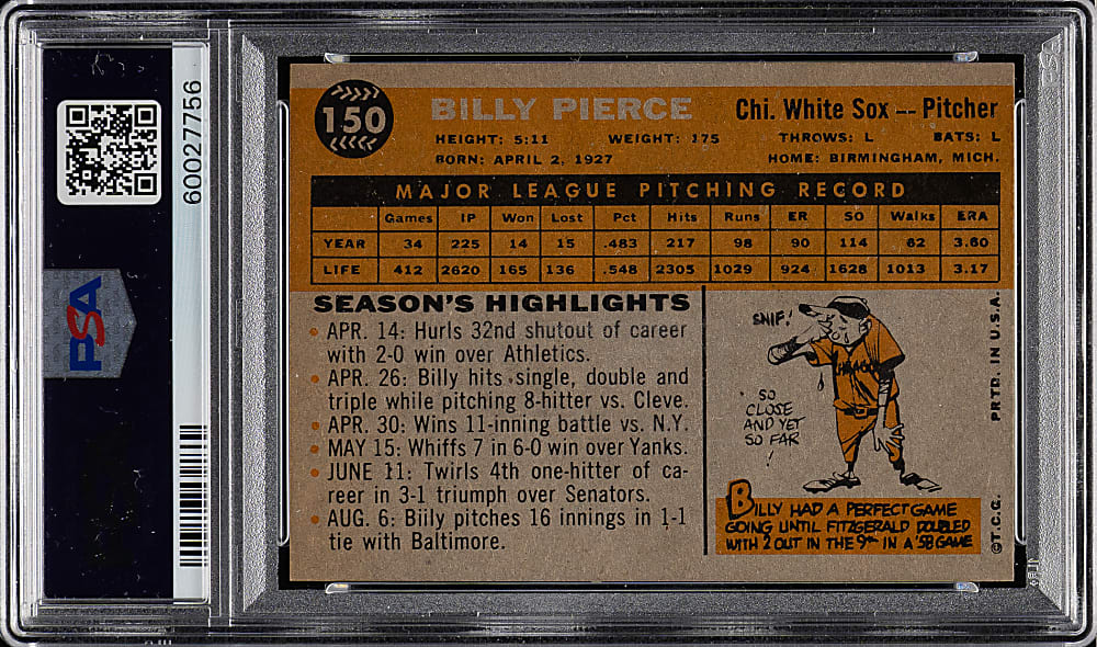 1960 Topps #150 Billy Pierce PSA NM-MT 8