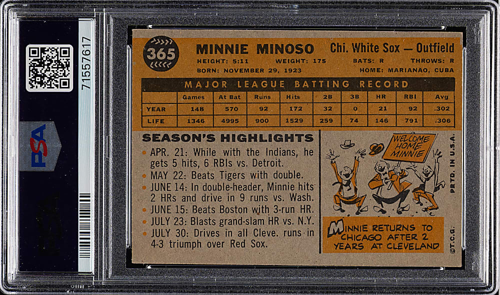 1960 Topps #365 Minnie Minoso PSA NM-MT 8