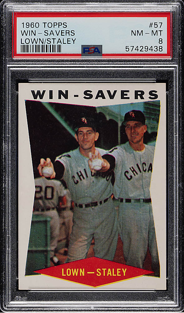 1960 Topps #57 Win Savers with Lown/Staley PSA NM-MT 8