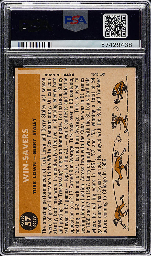 1960 Topps #57 Win Savers with Lown/Staley PSA NM-MT 8