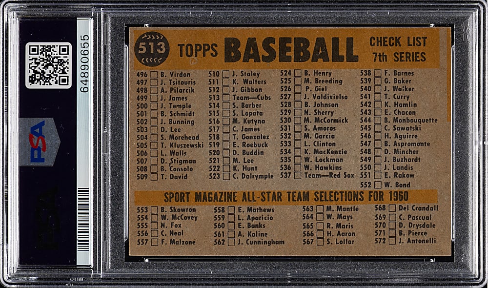 1960 Topps #513 Chicago Cubs Team PSA NM 7