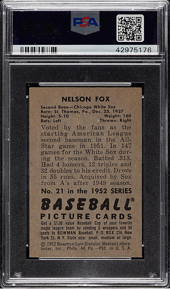 1952 Bowman #21 Nellie Fox PSA NM 7