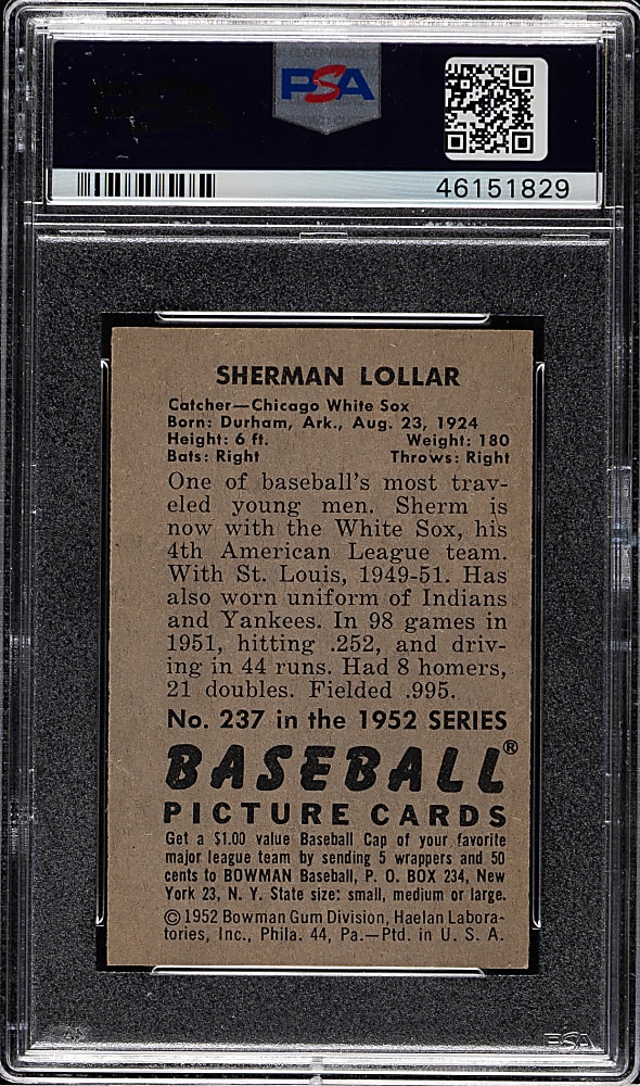 1952 Bowman #237 Sherman Lollar PSA NM-MT 8