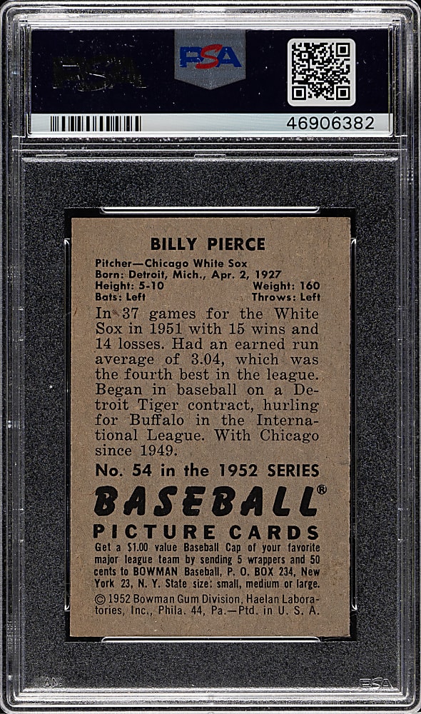 1952 Bowman #54 Billy Pierce PSA NM-MT 8