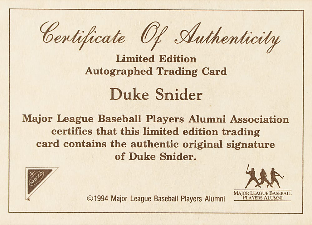 Signed 1994 Nabisco Duke Snider