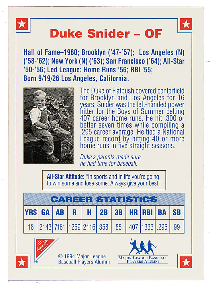 Signed 1994 Nabisco Duke Snider