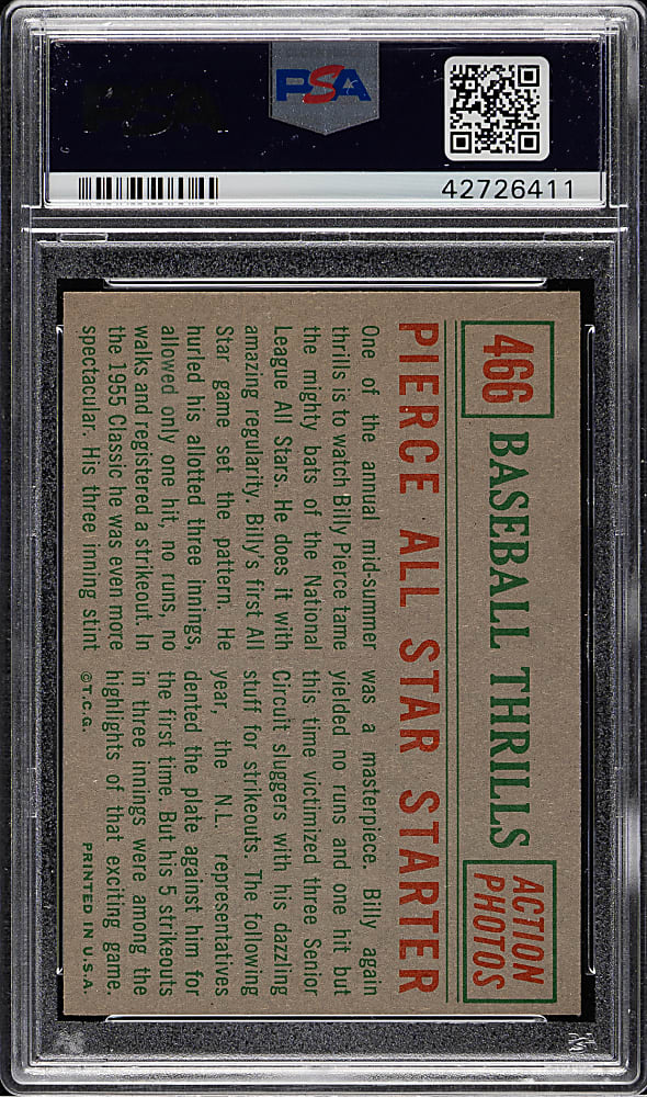 1959 Topps #466 Billy Pierce Baseball Thrills PSA MINT 9