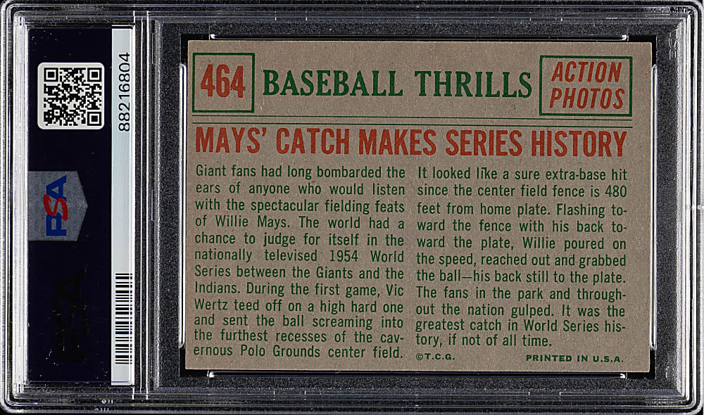 1959 Topps #464 Willie Mays' Catch Makes Series History PSA NM 7