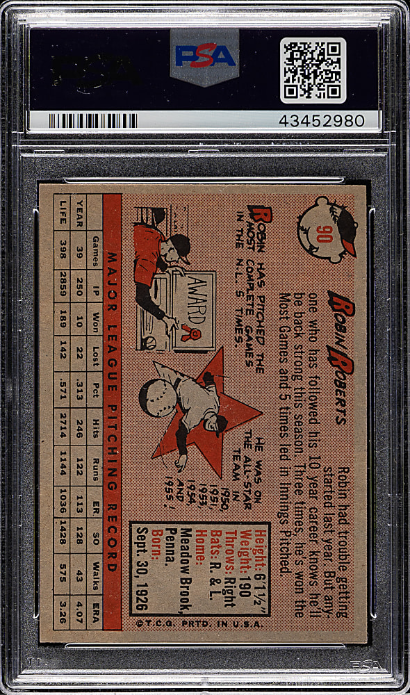 1958 Topps #90 Robin Roberts PSA NM-MT 8