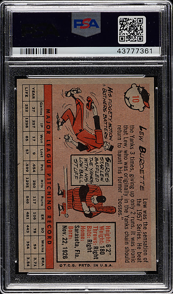 1958 Topps #10 Lou Burdette PSA NM-MT 8