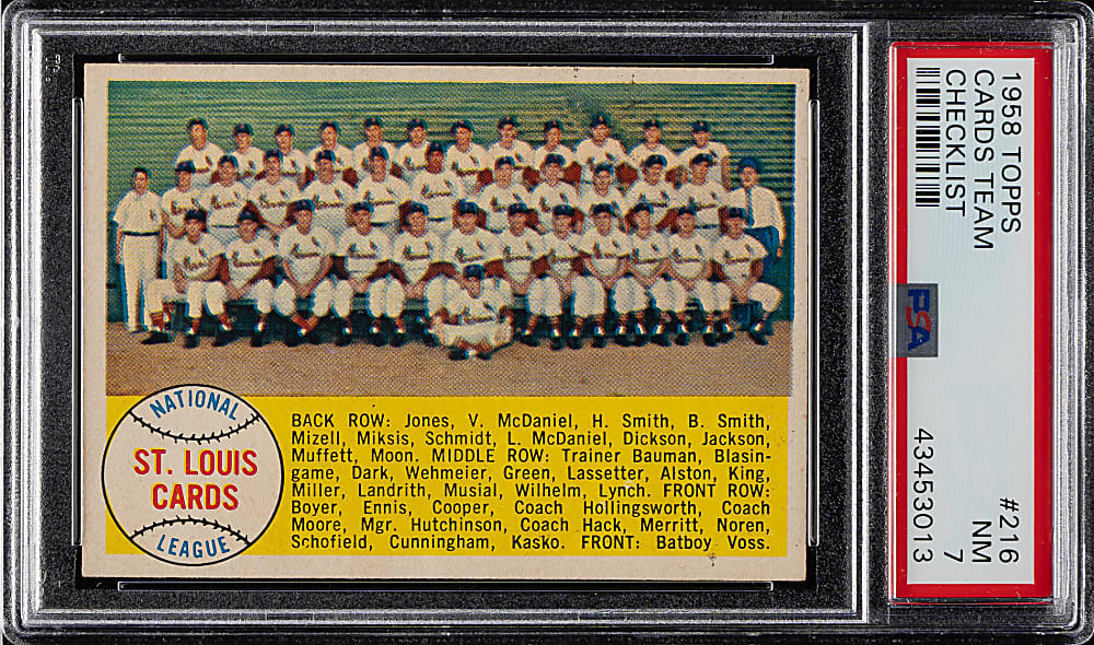 1958 Topps #216 St. Louis Cardinals Team PSA NM 7