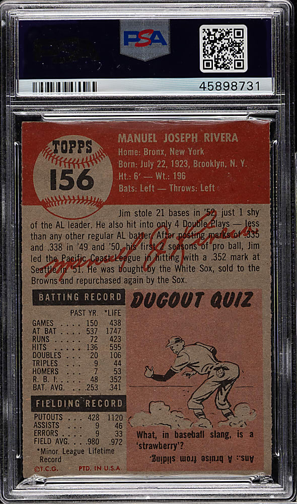 1953 Topps #156 Jim Rivera PSA NM 7