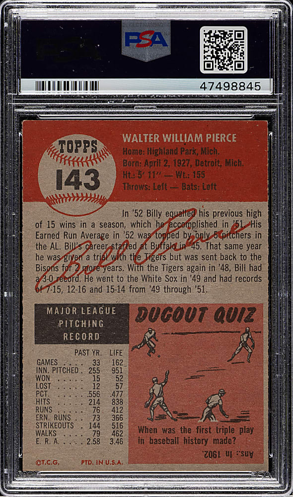 1953 Topps #143 Billy Pierce PSA EX-MT 6