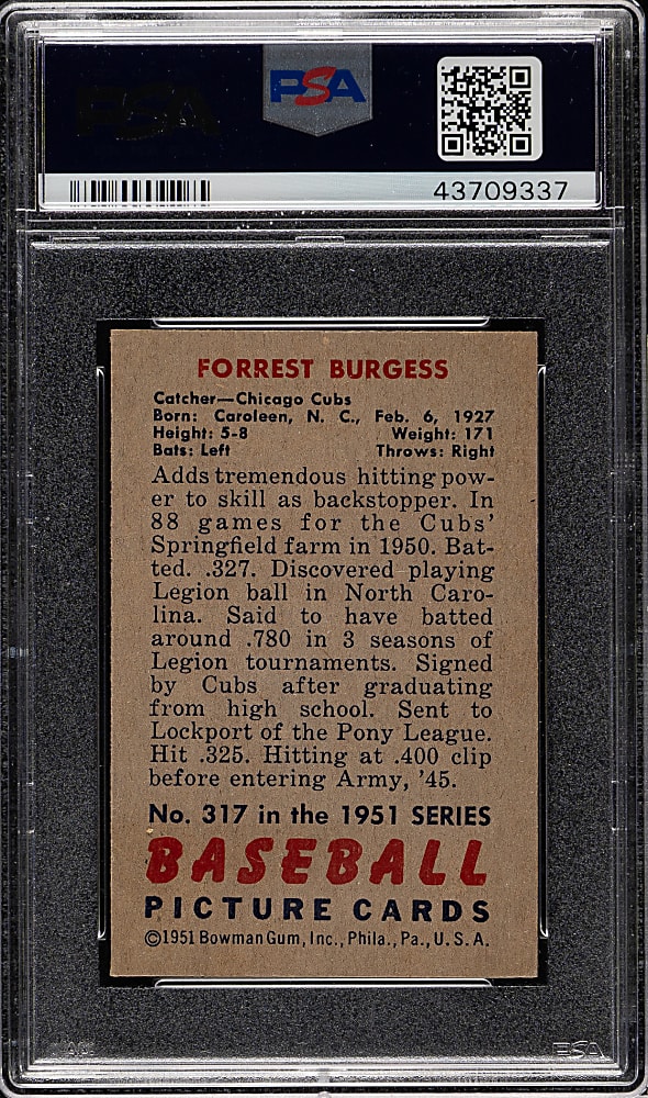 1951 Bowman #317 Forrest Burgess Rookie PSA NM 7