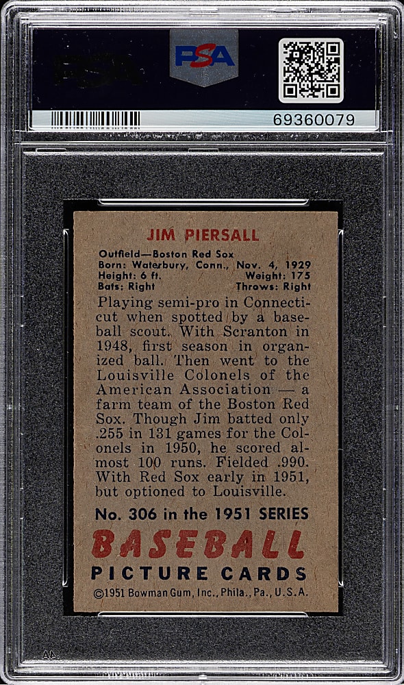 1951 Bowman #306 Jim Piersall PSA NM 7