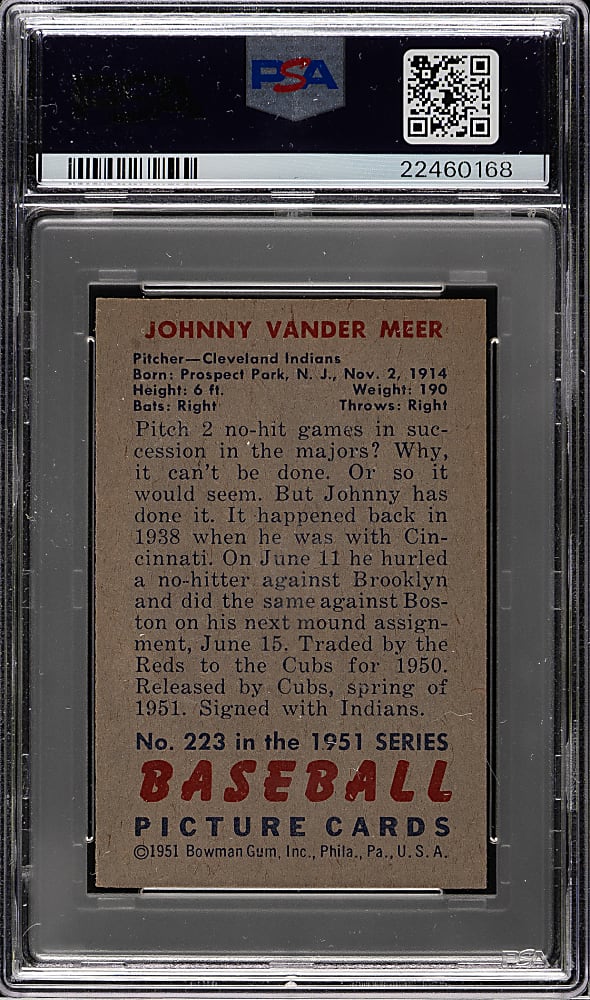 1951 Bowman #223 Johnny Vander Meer PSA NM-MT 8