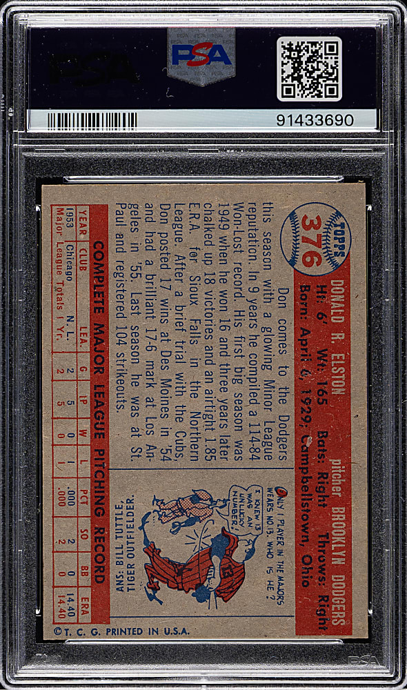 1957 Topps #376 Don Elston PSA NM-MT 8