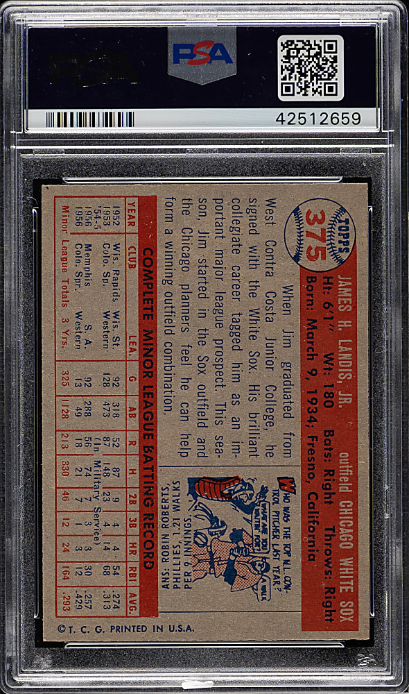 1957 Topps #375 Jim Landis PSA NM-MT 8