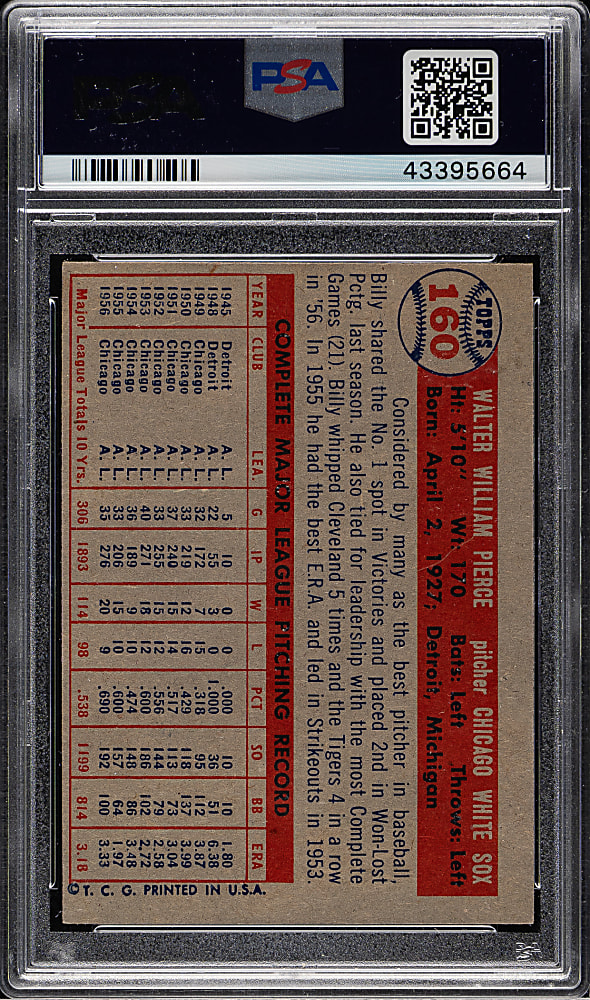 1957 Topps #160 Billy Pierce PSA NM-MT 8