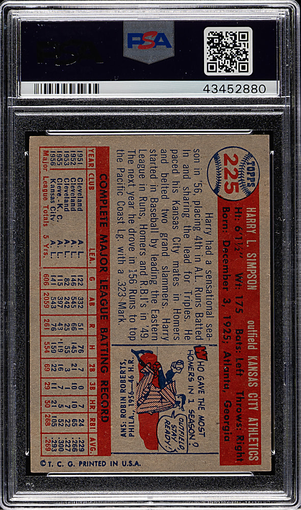 1957 Topps #225 Harry Simpson PSA NM-MT 8