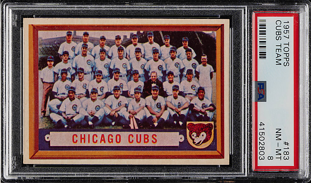 1957 Topps #183 Chicago Cubs Team PSA NM-MT 8