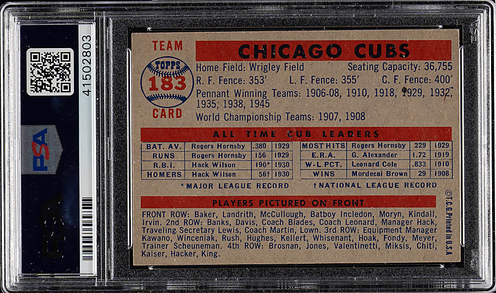 1957 Topps #183 Chicago Cubs Team PSA NM-MT 8