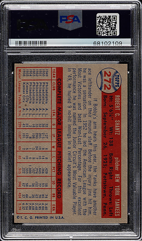 1957 Topps #272 Bobby Shantz PSA NM-MT 8
