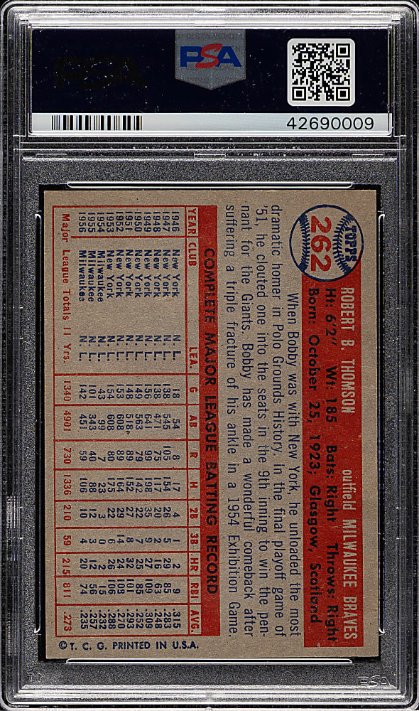 1957 Topps #262 Bobby Thomson PSA NM-MT 8