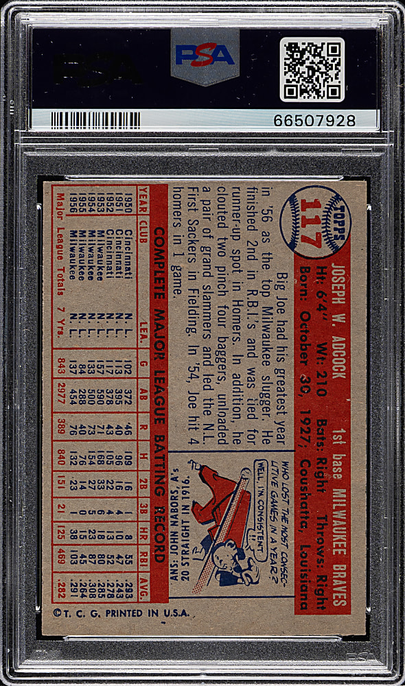 1957 Topps #117 Joe Adcock PSA NM-MT 8