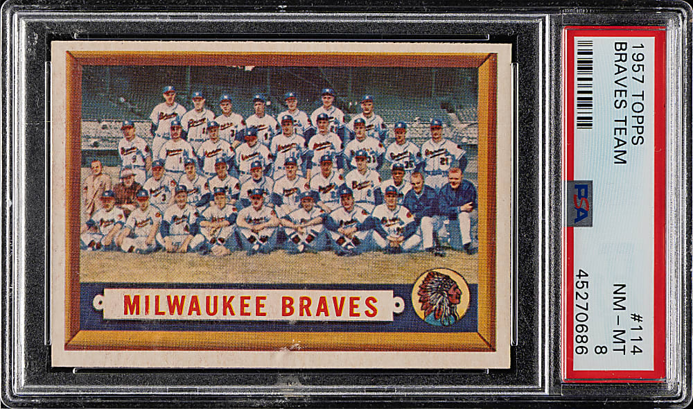 1957 Topps #114 Milwaukee Braves Team PSA NM-MT 8