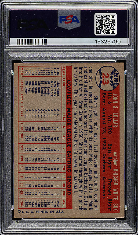 1957 Topps #23 Sherm Lollar PSA NM-MT 8