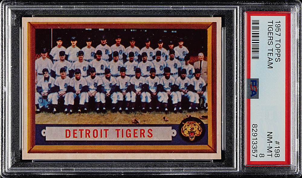 1957 Topps #198 Detroit Tigers Team PSA NM-MT 8