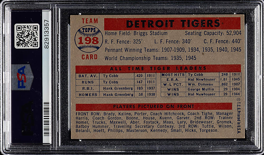 1957 Topps #198 Detroit Tigers Team PSA NM-MT 8