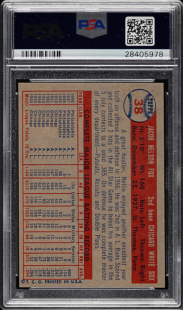 1957 Topps #38 Nellie Fox PSA NM-MT 8