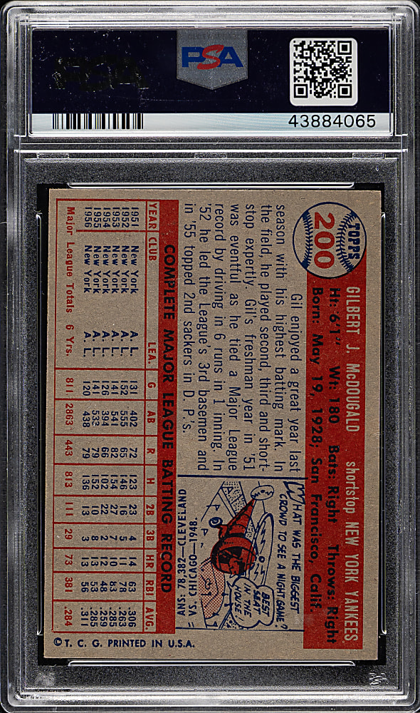 1957 Topps #200 Gil McDougald PSA NM-MT 8