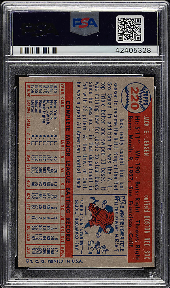 1957 Topps #220 Jackie Jensen PSA NM-MT 8