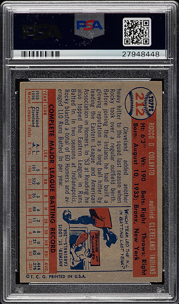 1957 Topps #212 Rocco Colavito PSA NM-MT 8