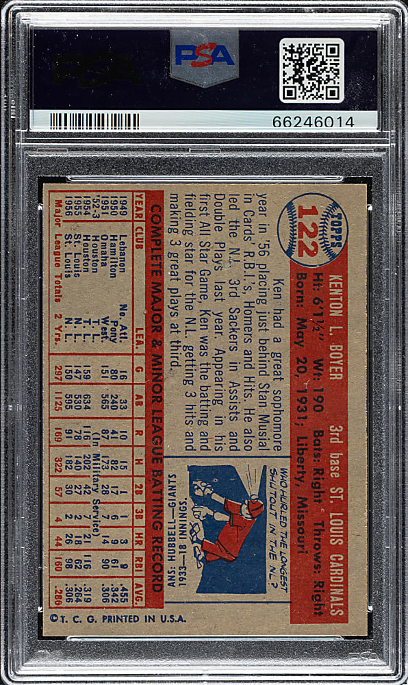 1957 Topps #122 Ken Boyer PSA NM-MT 8