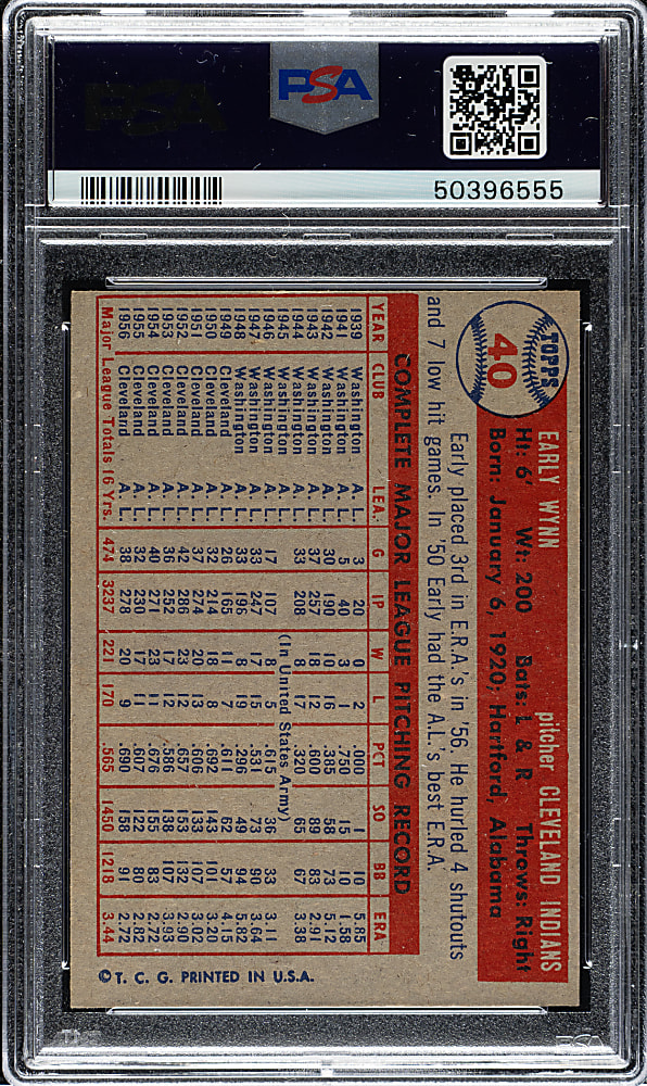 1957 Topps #40 Early Wynn PSA NM-MT 8