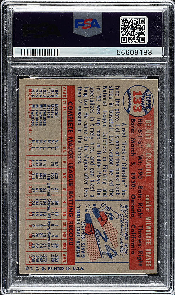 1957 Topps #133 Del Crandall PSA NM-MT 8