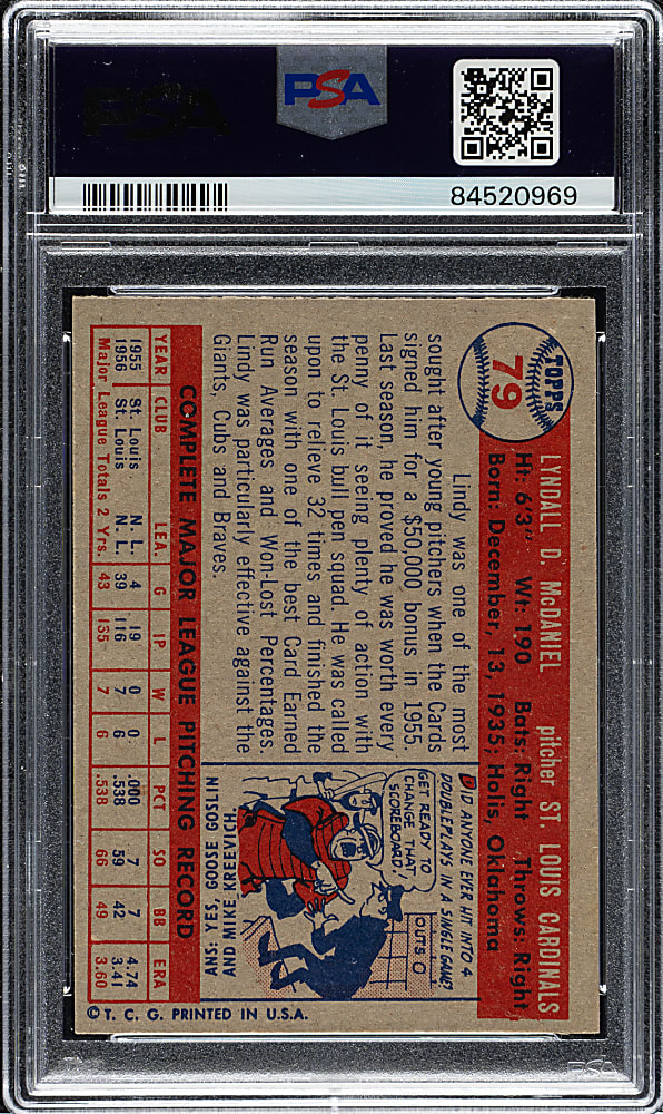 1957 Topps #79 Lindy McDaniel PSA NM-MT 8